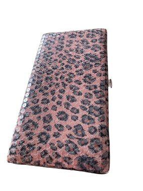 mundi Black Leather Wallet with Silver Frame cheetah 7” sequined